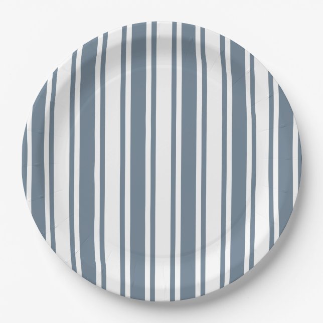 Prato De Papel Bandas de cinza azul e doces brancos (Frente)