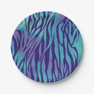 Prato De Papel Bandas De Zebra Azul E Púrpura