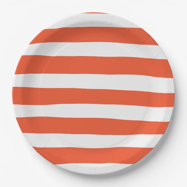 Prato De Papel Bandas irregulares - Laranja e branco (Frente)