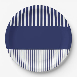 Prato De Papel Bandas Pop de cor - Azul e Branco
