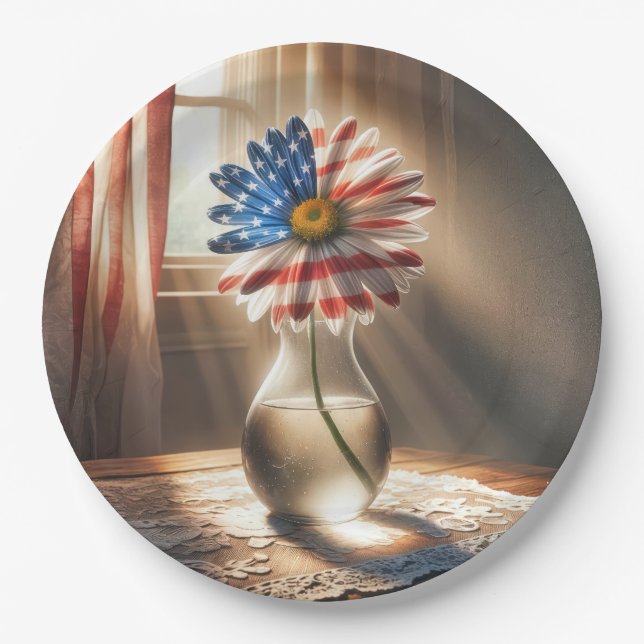 Prato De Papel Bandeira Americana Daisy Em Glass Vase (Frente)