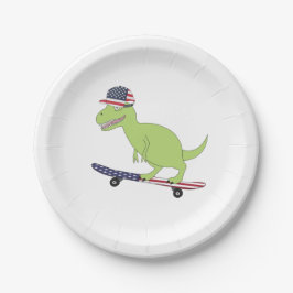 Prato De Papel Bandeira Americana Dinosaur Skateboard