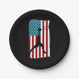 Prato De Papel Bandeira Americana dos EUA Basquete Atleta Patriót
