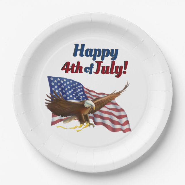 Prato De Papel Bandeira Americana e Águia 4 de Julho (Frente)
