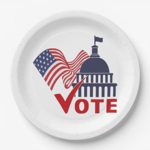 Prato De Papel Bandeira Americana, Marca de Votação Capital - Pap