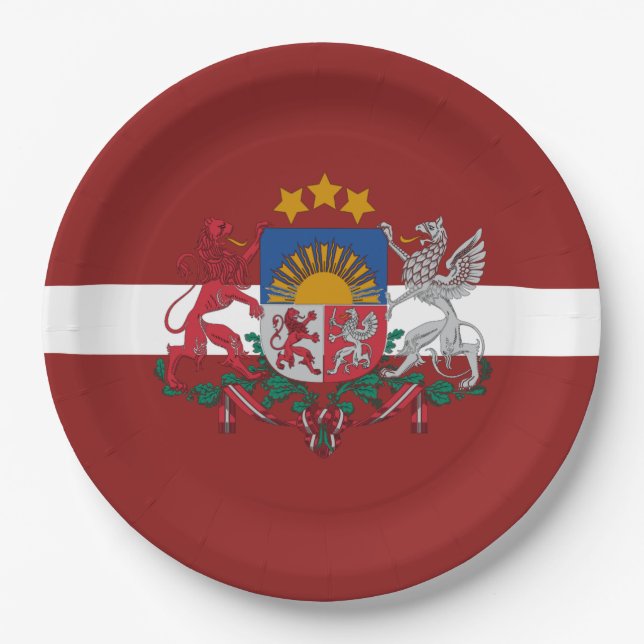 Prato De Papel Bandeira-casaco de armas da Letónia (Frente)