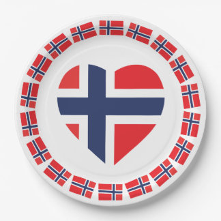 PRATO DE PAPEL BANDEIRA DA FORMA DO CORAÇÃO DE NORUEGA