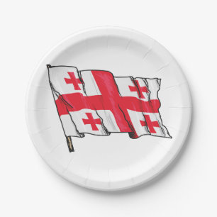Prato De Papel Bandeira da Geórgia Vermelha e Branco Cinco Cruzes