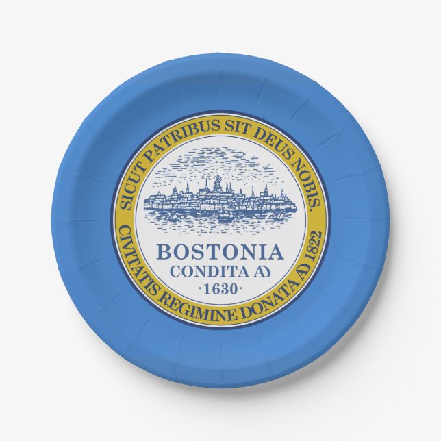 Prato De Papel Bandeira de Boston, Massachusetts Paper Plate (Frente)