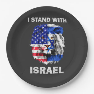 Prato De Papel Bandeira de Israel e EUA Leão _ Eu estou com Israe