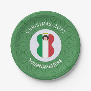 Prato De Papel Bandeira de Natal do Anjo Italiano Personalizada