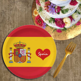 Prato De Papel Bandeira espanhola de coração vermelho - adeptos d