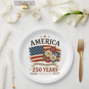Prato De Papel Bandeira Floral Patriótica América 250 Anos Desde