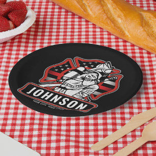 Prato De Papel Bandeira Patriótica do Bombeiro Personalizado