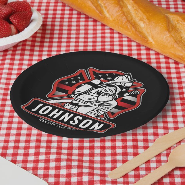 Prato De Papel Bandeira Patriótica do Bombeiro Personalizado (Criador carregado)