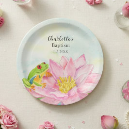 Prato De Papel Baptism Pink Waterlily & Tree Frog