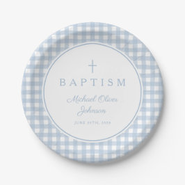 Prato De Papel Baptizado Menino Azul Xadrez Elegante