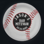 Prato De Papel Bar de beisebol personalizado Mitzvah Vermelho Pre<br><div class="desc">Placa de papel Mitzvah,  Bar de beisebol branco e vermelho personalizado.</div>