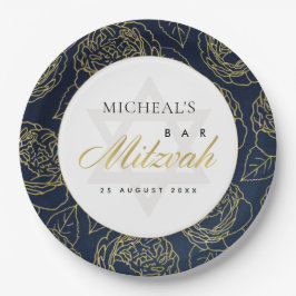 PRATO DE PAPEL BAR FLORAL ROSA AZUL, MARINHO DOURADO LUX BAT MITZ