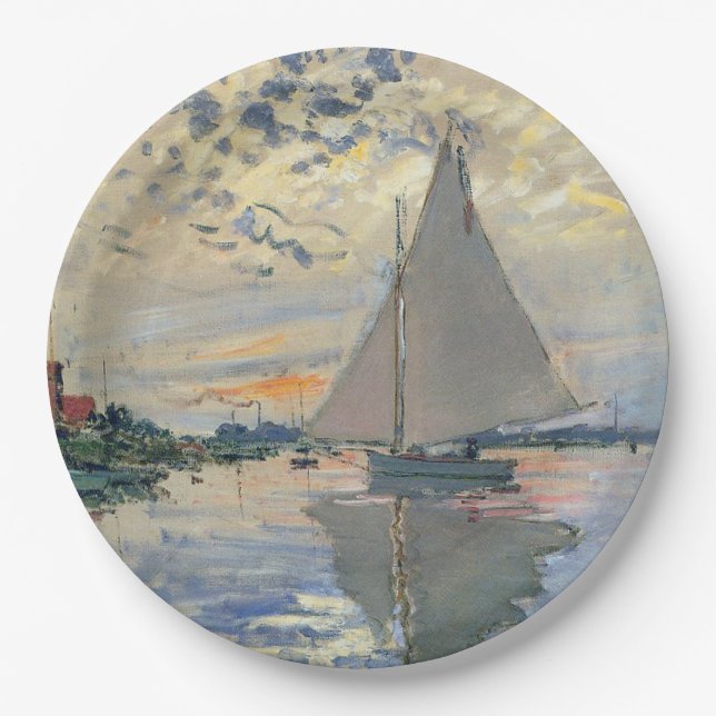 Prato De Papel Barco à Vela de Monet Impressionismo Francês Arte  (Frente)