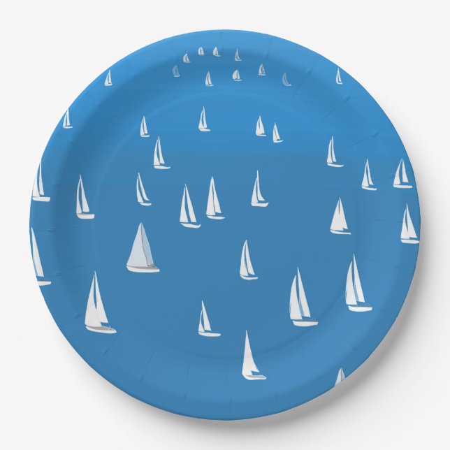 Prato De Papel Barcos à vela no mar azul profundo - Barcos à vela (Frente)