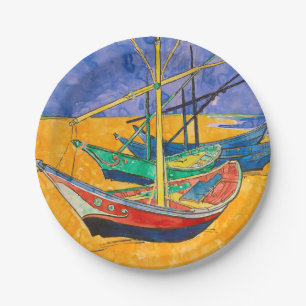 Prato De Papel Barcos de Van Gogh Impressionismo Praia