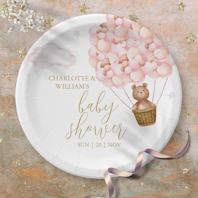 Prato De Papel Barly Wait Teddy Bear Rosa Chá de fraldas (Bearly Wait Teddy Bear Pink Girl Baby Shower Paper Plates)