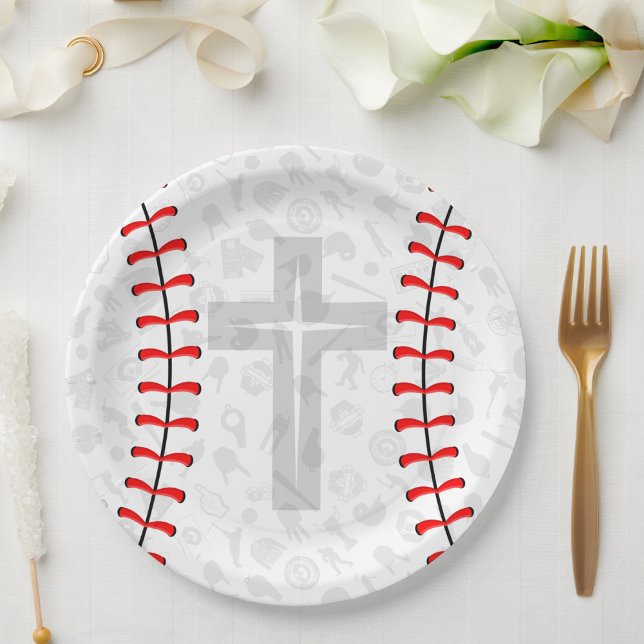 Prato De Papel Baseball Baby Dedication Cross Party Paper Plates (Criador carregado)