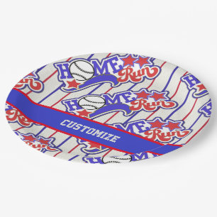Prato De Papel Basebol branco & azul vermelho do home run