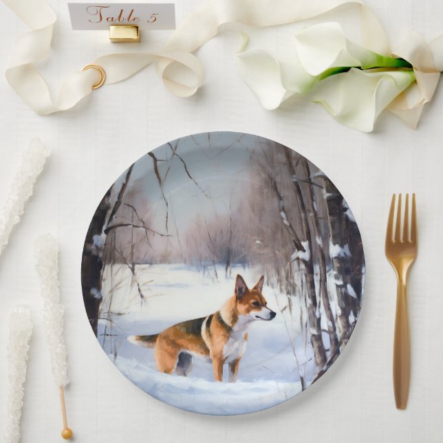Prato De Papel Basenji Deixe Nevar Natal (Casamento)