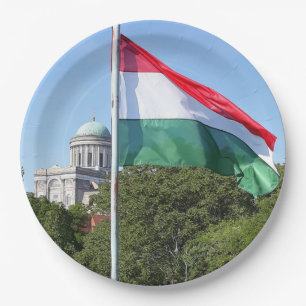 Prato De Papel Basílica de Esztergom e bandeira húngara