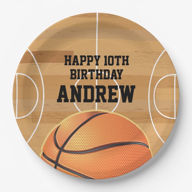 Prato De Papel Basketball Sports Happy Birthday Paper Plates (Frente)
