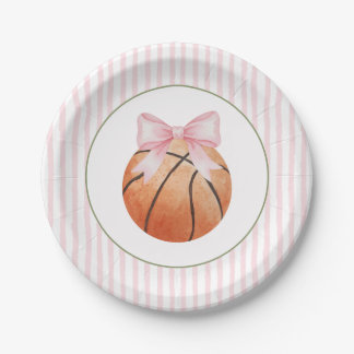 Prato De Papel Basquete com Faixa Rosa