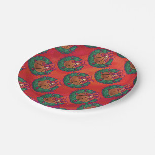 Prato De Papel Basquete em Holly Wreath Pattern em Red