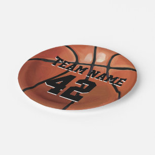 Prato De Papel Basquetebol do nome e do número da equipe