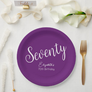 Prato De Papel Bastante Moderno Script Autumn Purple 70 Birthday