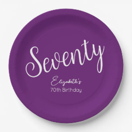 Prato De Papel Bastante Moderno Script Autumn Purple 70 Birthday