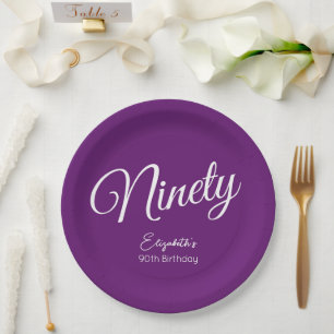 Prato De Papel Bastante Moderno Script Autumn Purple 90 Birthday