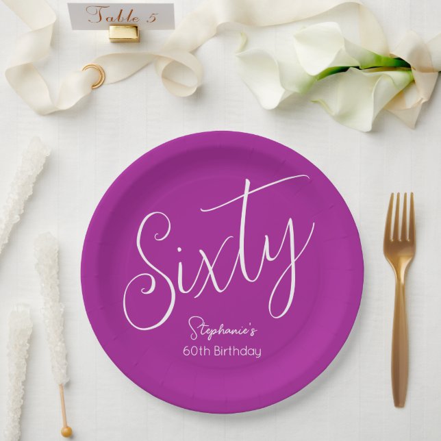 Prato De Papel Bastante moderno Script Escuro Rosa 60º Aniversári (Casamento)