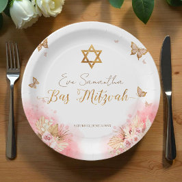 Prato De Papel Bat Mitzvah Paper Plates | Borboletas cor-de-rosa