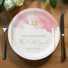 Prato De Papel Bat Mitzvah Watercolor Paper Plates | ABSTRATO