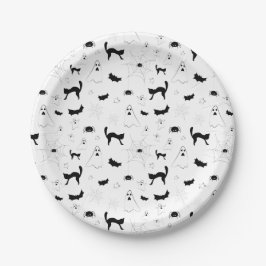 Prato De Papel Bata-gato-do-mato-preto-laranja-abóbora-do-Hallowe