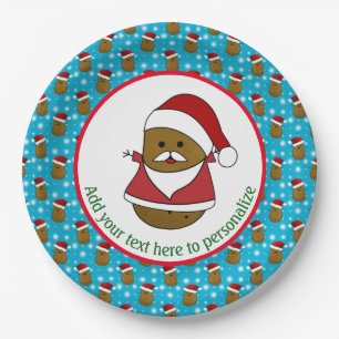Prato De Papel Batata Feliz de Natal Usando um Chapéu de Papai No