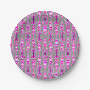 Prato De Papel Batik Tribal - Rosa Fúcsia, Violeta e Cinza