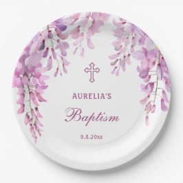 Prato De Papel Batismo de glicínias rosa