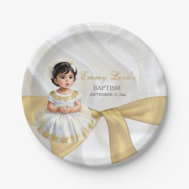 Prato De Papel Batismo de Menina Cristã Branco e Dourado