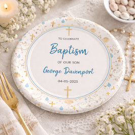 Prato De Papel Batismo Elegante | Festa de Batismo de Crianças Re