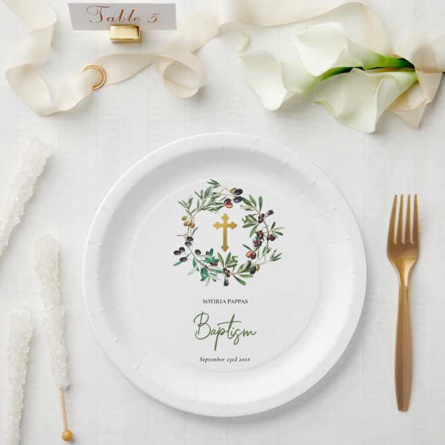 Prato De Papel Batismo Ortodoxo Grego Azeita Verde (Casamento)