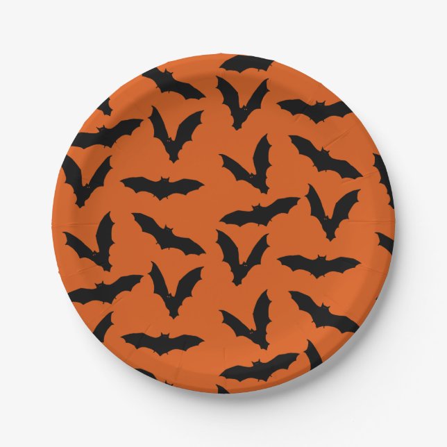 Prato De Papel Bats Halloween - Placas de papel (Frente)