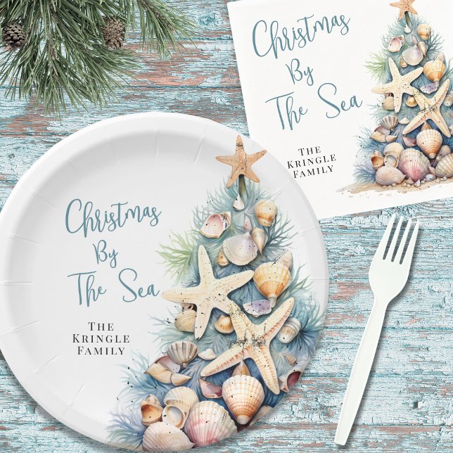 Prato De Papel Beach Christmas (Beach Christmas Paper Plates)